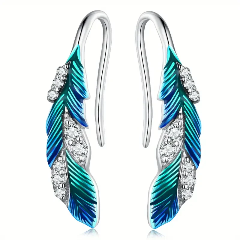 Sterling Silver Exquisite Feather Dangle Earrings - Elegant, Delicate, Cute Style, Hypoallergenic, Nickel-Free