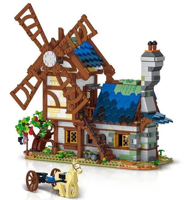 Medieval Series Town Windmill Small Particle Assembled Building Block Toys