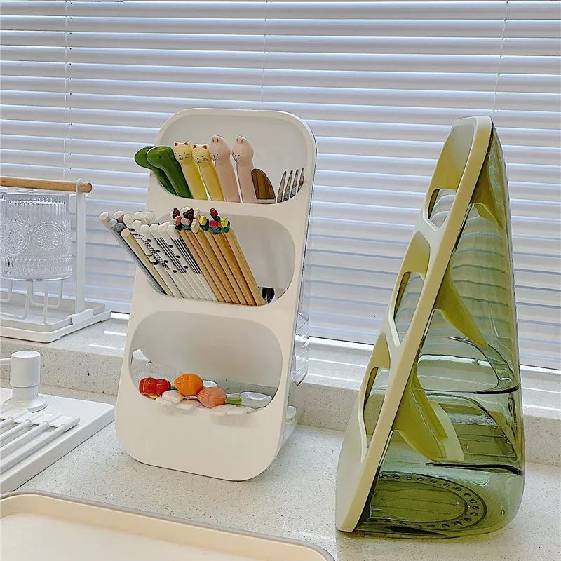 Chopsticks Storage Box Holder 3 Layers Spoon Fork Container Drain Rack Kitchen Utensil Drying Stand Organizer Tableware Tube