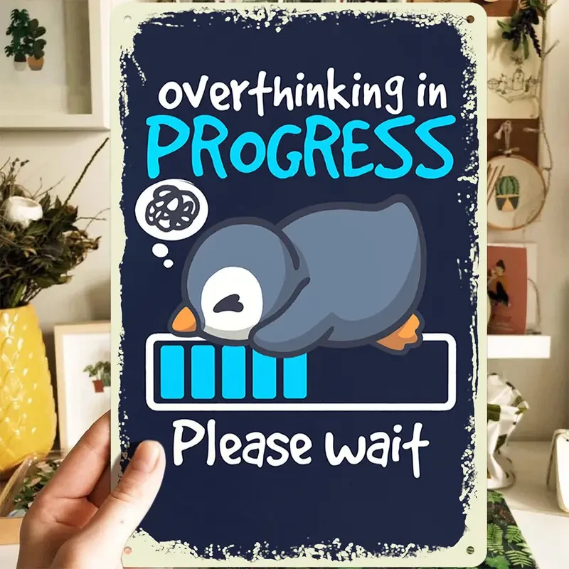Vintage 'Overthinking in Progress' Aluminum Wall Art - Waterproof & Dustproof