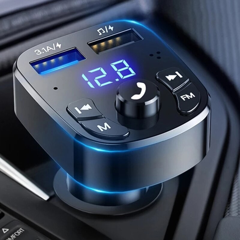 Car MP3 Player Bluetooth 5.0 FM Transmitter with Dual USB Fast Charger and Hands-Free Calling