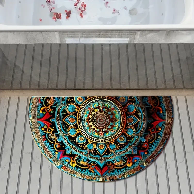 Vibrant Bohemian Mandala Semi-Circle Doormat