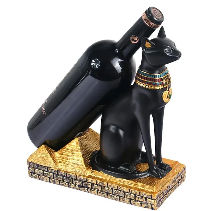 Egyptian cat-shaped resin bottle holder