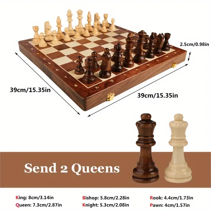 38.1cm X 38.1cm (15" X 15") Chess Solid Wood Large Premium Folding Set