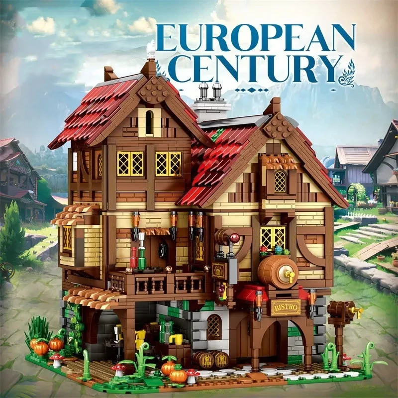 Medieval Pub Model Decoration Toys Puzzle Assembled Building Blocks