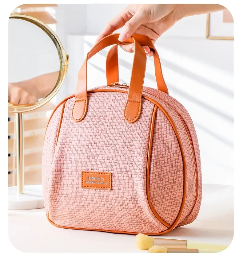 Pu Woven Pattern Cosmetic Capacity Portable Storage Bag Double Zipper