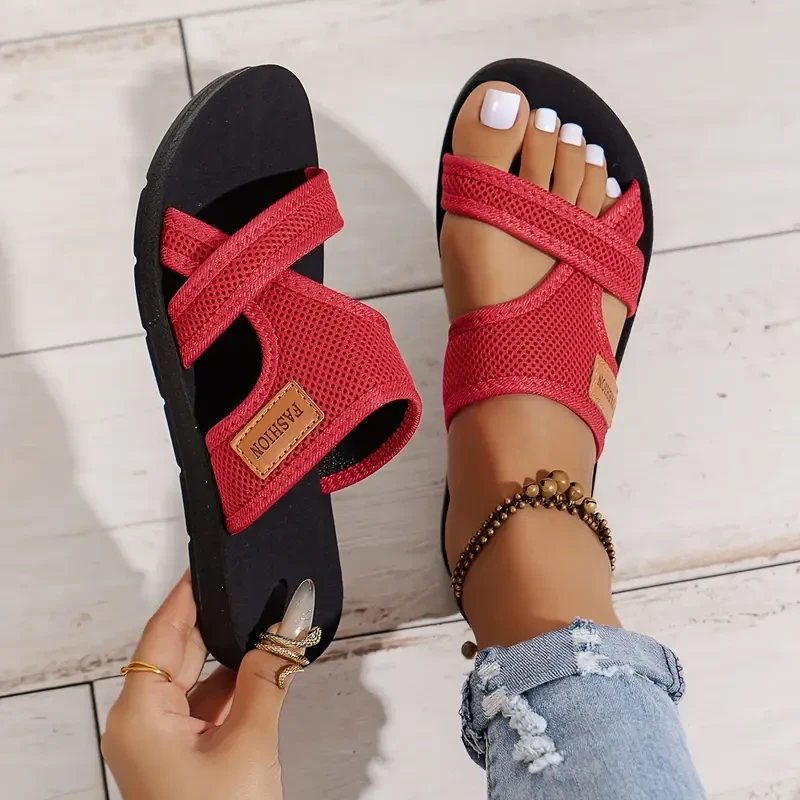Womens Hollow Mesh Slide Sandals