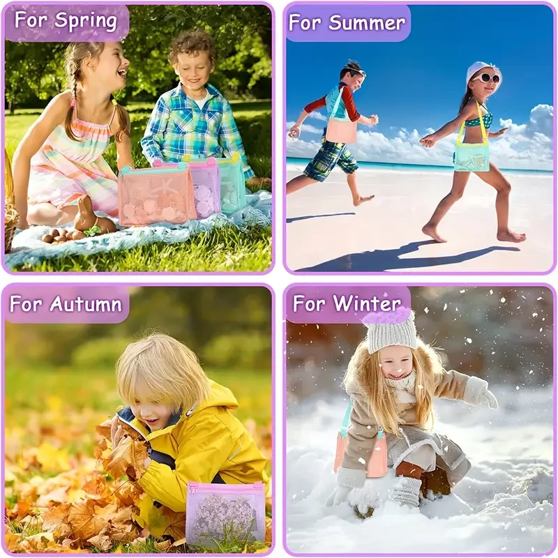3pcs Vibrant Mesh Beach Toy Bags for Youngsters