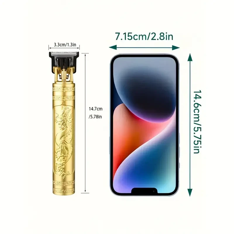 USB Rechargeable Hair Clipper with Golden Dragon Engraving