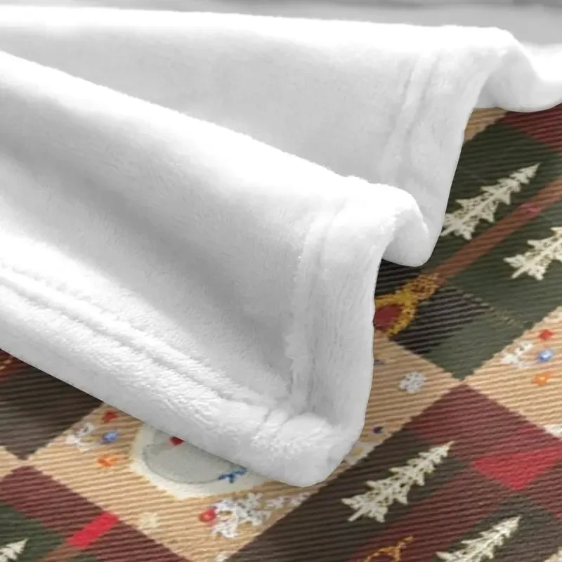 Cozy Festive Plaid Throw Blanket with Snowman & Christmas Tree Design - Soft