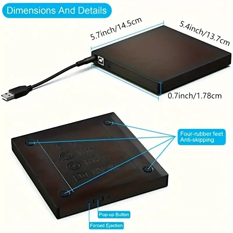 External CD DVD Drive - USB 2.0 Slim Portable CD-RW/DVD-RW Burner & Player