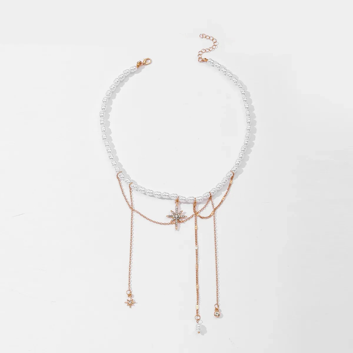 Pearl Necklace Tassel Alloy Six-pointed Star