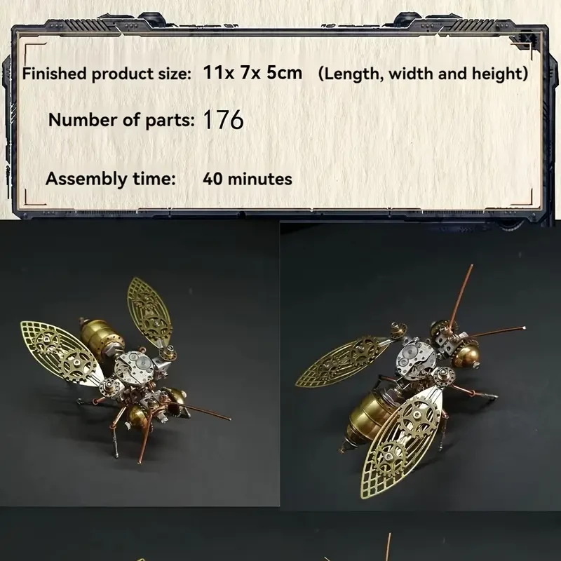 Steampunk Mechanical Bee 3D Puzzle - Golden Metal Insect Model Kit for DIY Craft