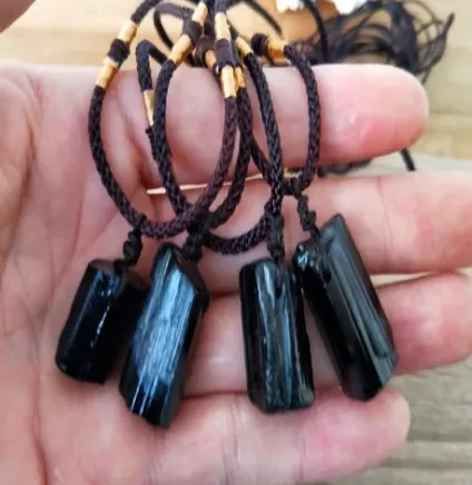 Natural Crystal Black Tourmaline Rough Stone Pendant