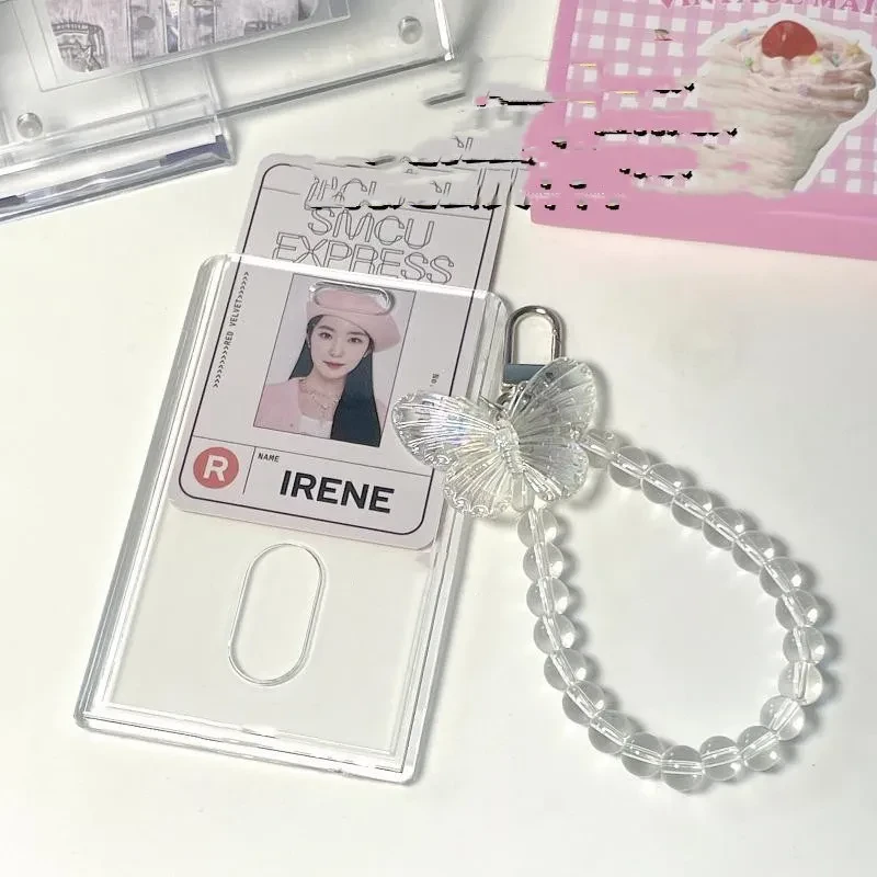 Crystal Butterfly Keychain Slide Cover Transparent Acrylic Card Holder
