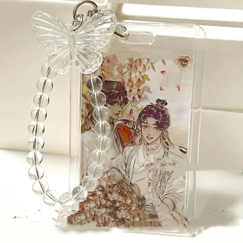 Crystal Butterfly Keychain Slide Cover Transparent Acrylic Card Holder