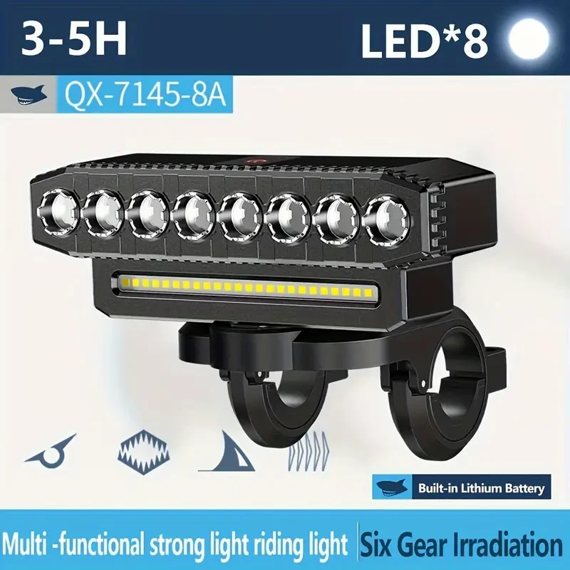 Smiling Shark 1pc Super Bright Rechargeable Bicycle Headlight
