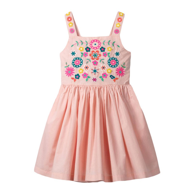 Children's Embroidered Flower Cotton Sleeveless Dress