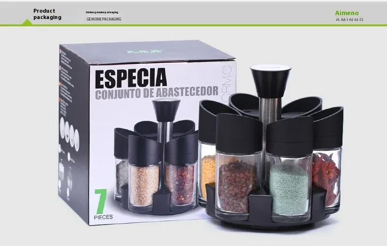 Rotating Glass Seasoning Bottle Creative Kitchen Condiments Box