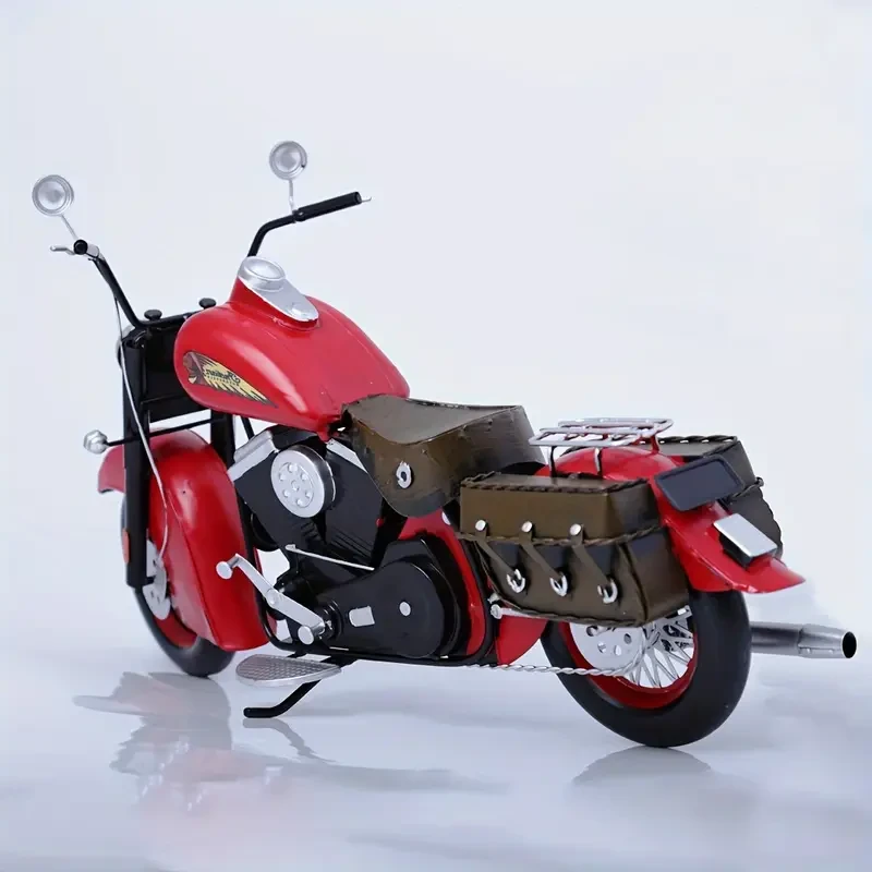 Vintage Style Red Iron Motorcycle Model, Classic Collectible Handmade Craft