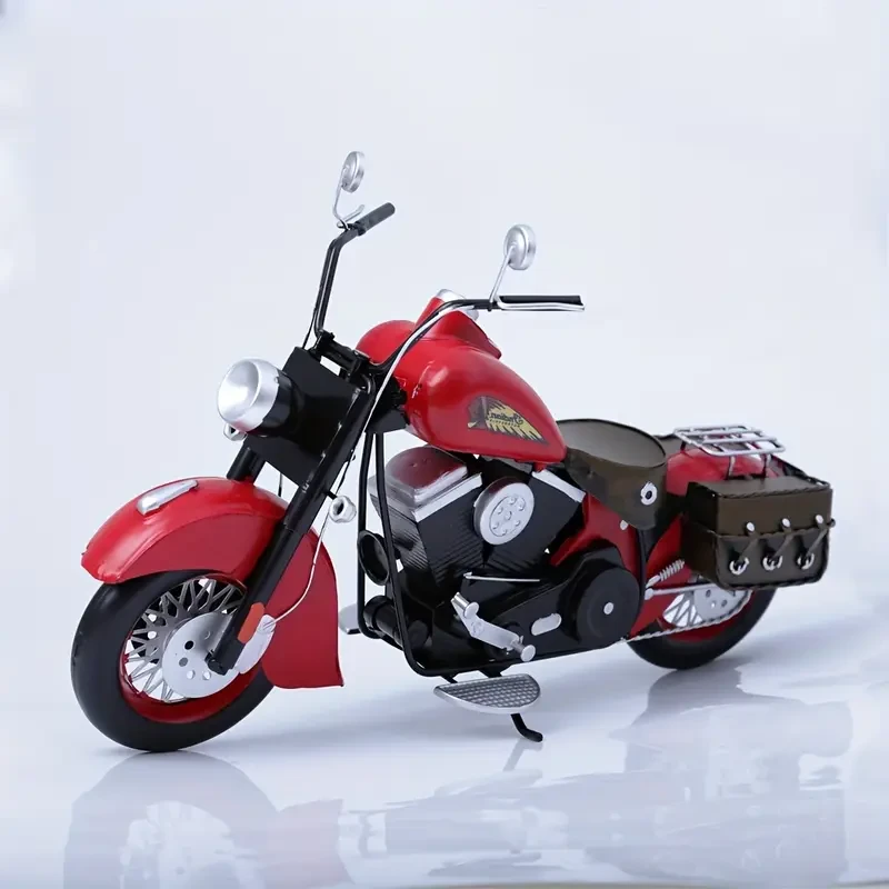 Vintage Style Red Iron Motorcycle Model, Classic Collectible Handmade Craft