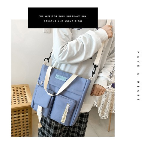 College Students' Backpack Five-piece Contrast Color Canvas School Bag