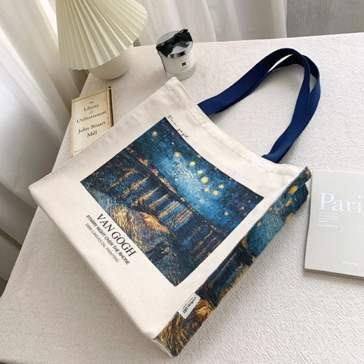 Van Gogh Museum Starry Sky On The Rhona River Zip Canvas Bag