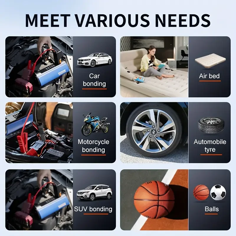 Car Jump Starter Battery Booster Charger Power Bank Tyre Inflator Air Compressor Flashlight