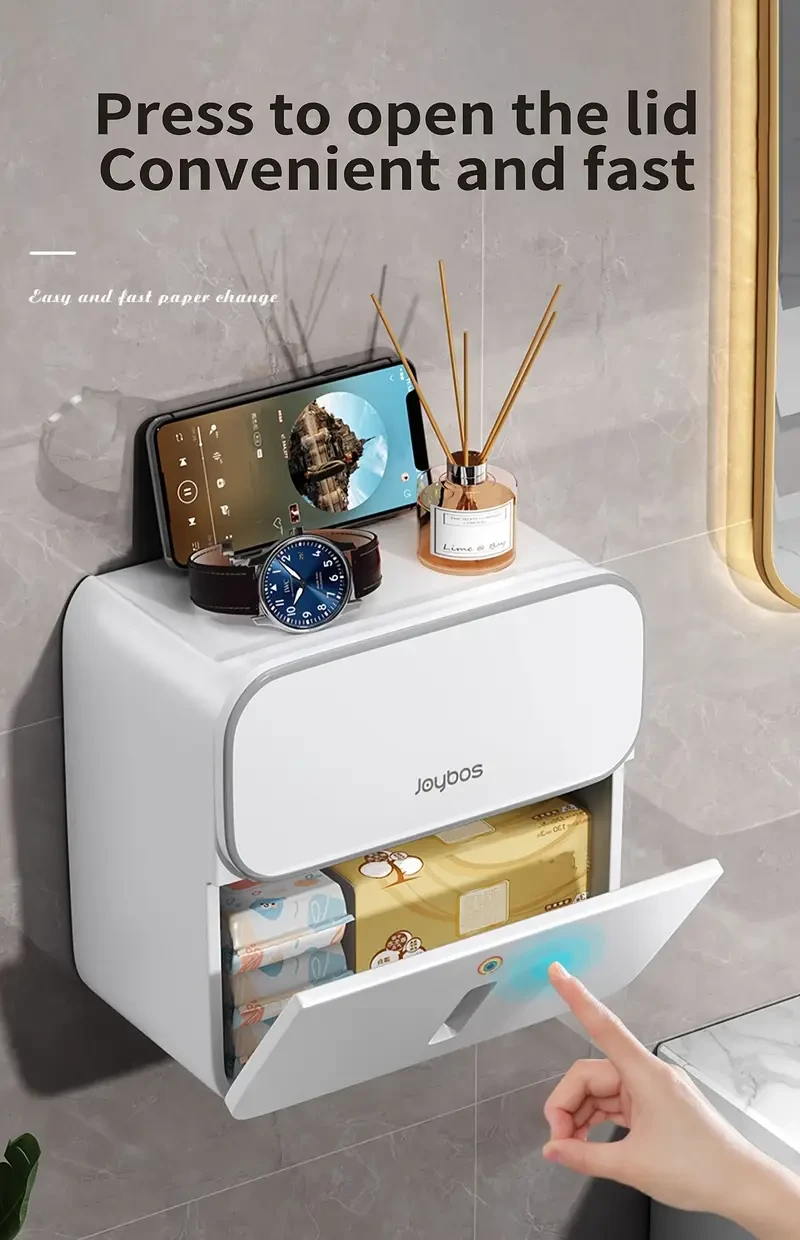 Waterproof Wall-Mounted Tissue Holder - Self-Adhesive, Space-Saving Storage for Bathroom & Living Room