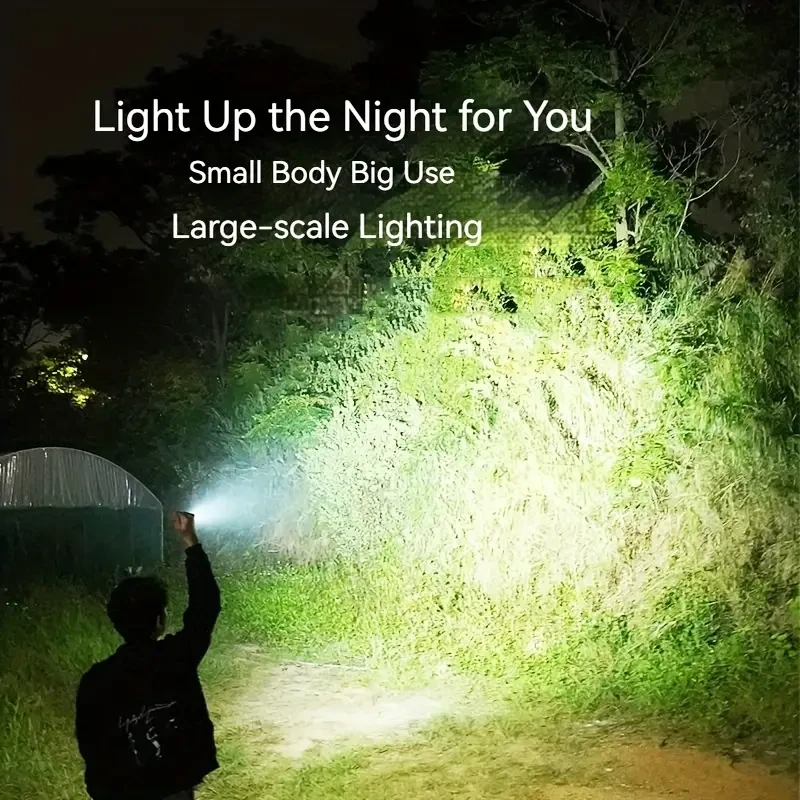 1pc Smiling Shark Mini Tactical Flashlight, Super Bright LED P70 High Power, Adjustable Beam, 1000-3000 Lumen, USB Rechargeable Keychain Light with Strong Magnet, Aluminum, 7 Modes, 200-500m Range, 1100mAh Battery, Includes USB Cable & Storage Bag for Out