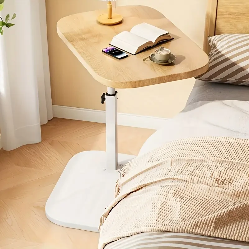 Modern C-Shaped Side Table with Adjustable Height - 360 Swivel, Slide-Under Design for Sofa/Bed/Bathtub - Durable Metal & Hardwood Construction