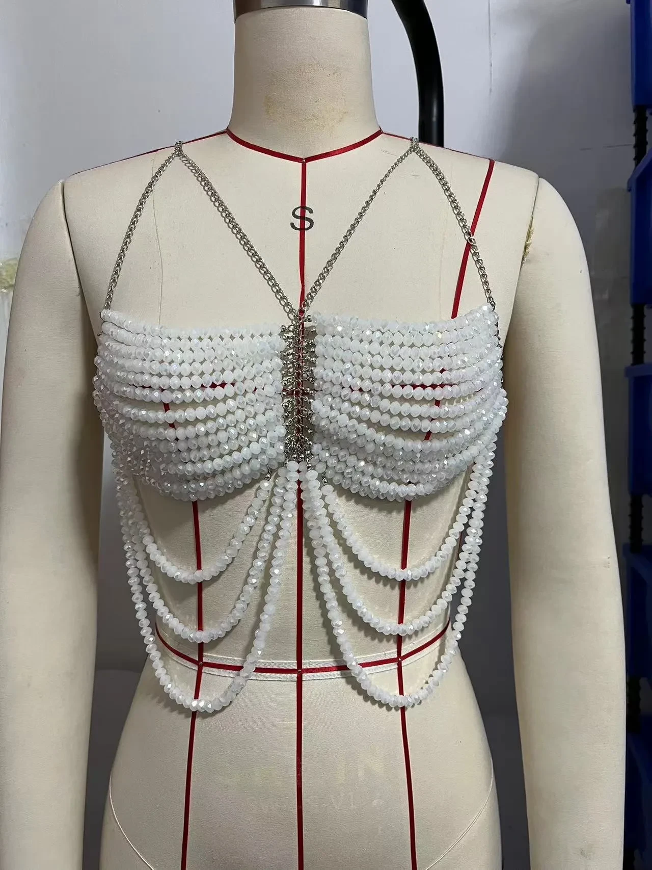 Multi Beaded Bra Halter Top Vest Body Chains Chest Necklace