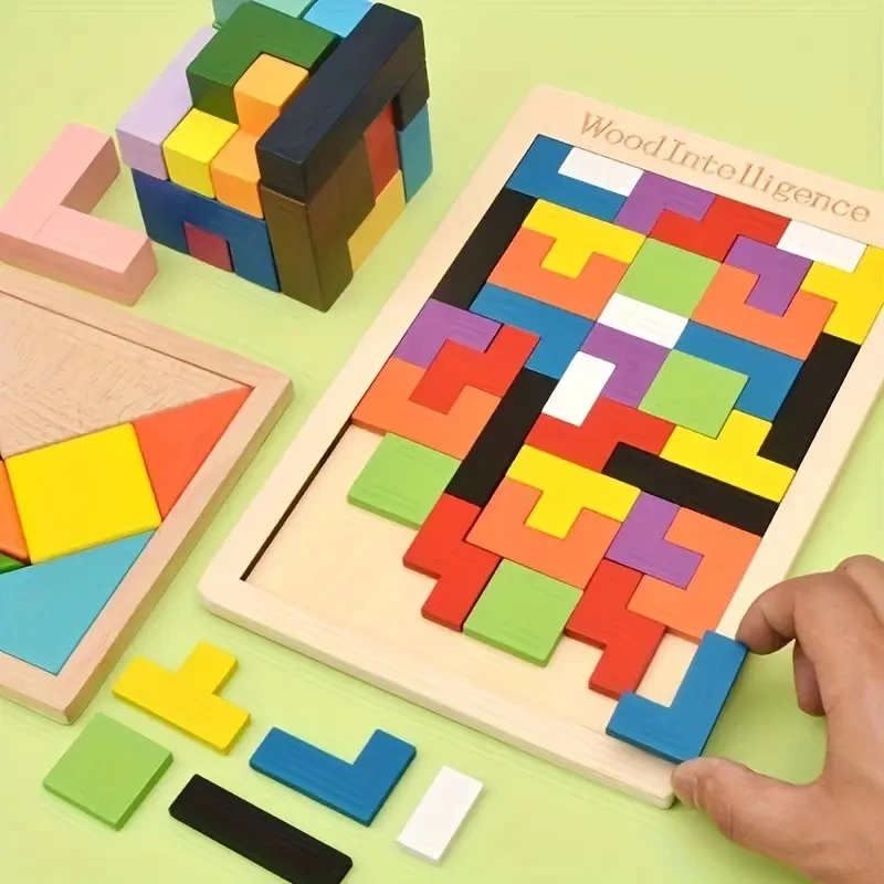 Colorful 3D Wooden Blocks Puzzle Set