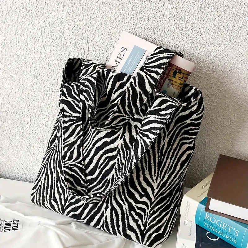 Large Capacity Shoulder Bag With Zebra Pattern