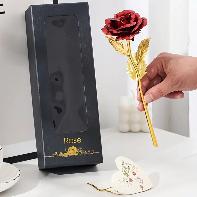 1set Artificial Rose Flower With Gift Box And Card