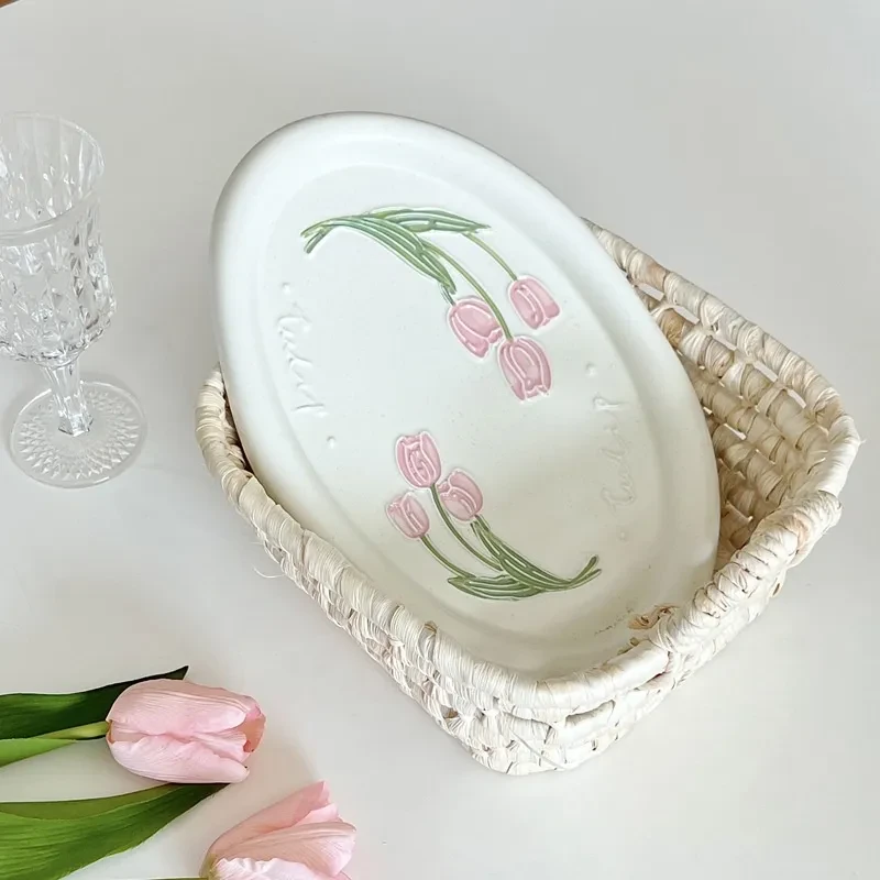 Common Calla Tulip French Relief Ceramic Plate Tableware