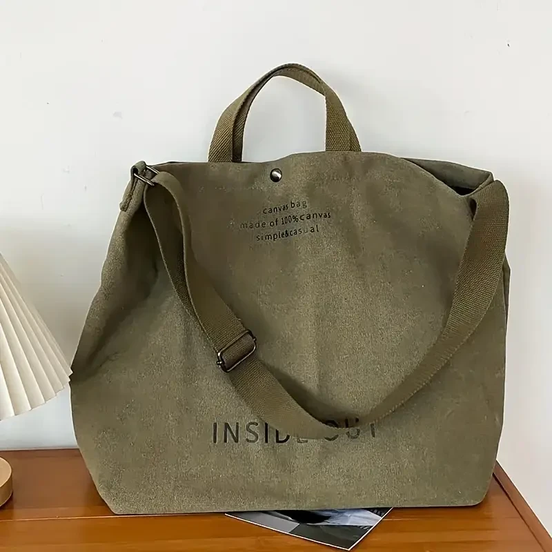 Vintage Letter Print Canvas Tote Bag