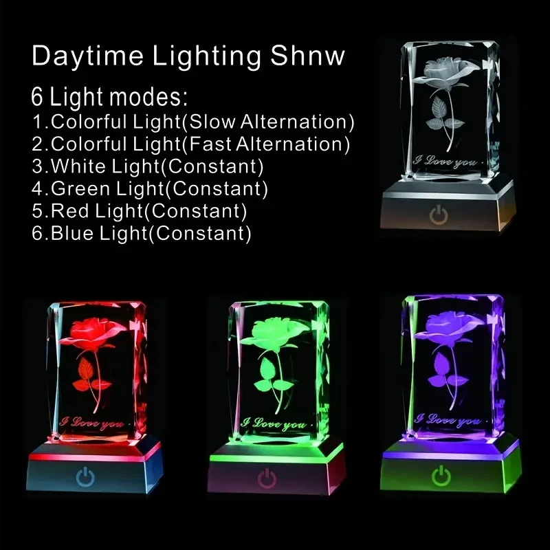 1pc Exquisite 3D Rose Crystal LED Color Lamp