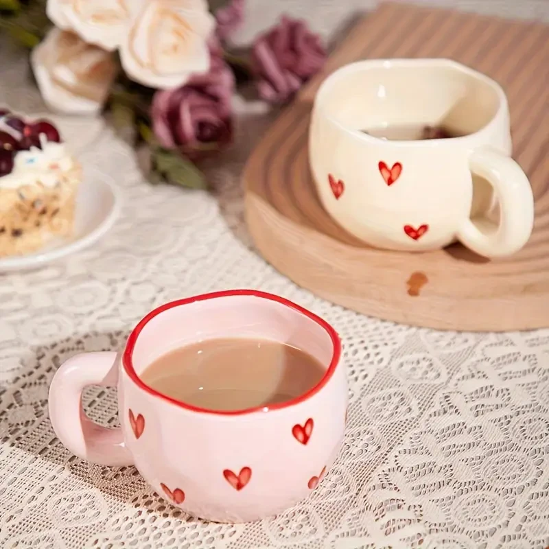 1pc Romantic Ceramic Coffee Mug 9.5oz - Charming Heart Pattern