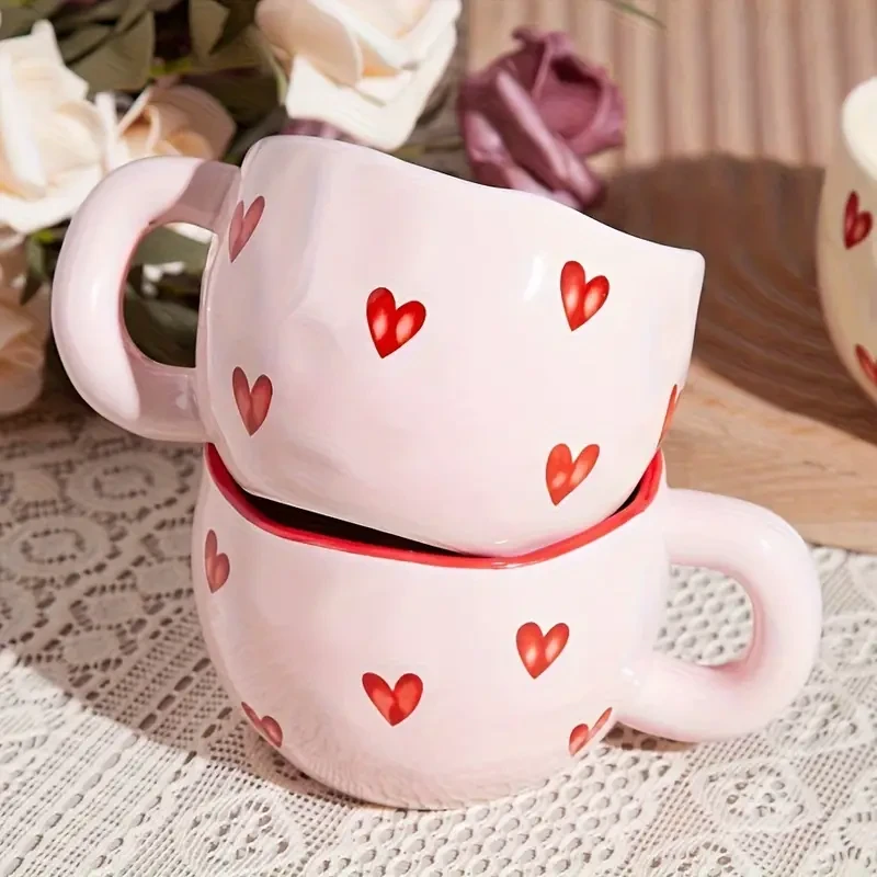 1pc Romantic Ceramic Coffee Mug 9.5oz - Charming Heart Pattern