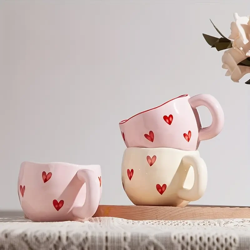 1pc Romantic Ceramic Coffee Mug 9.5oz - Charming Heart Pattern
