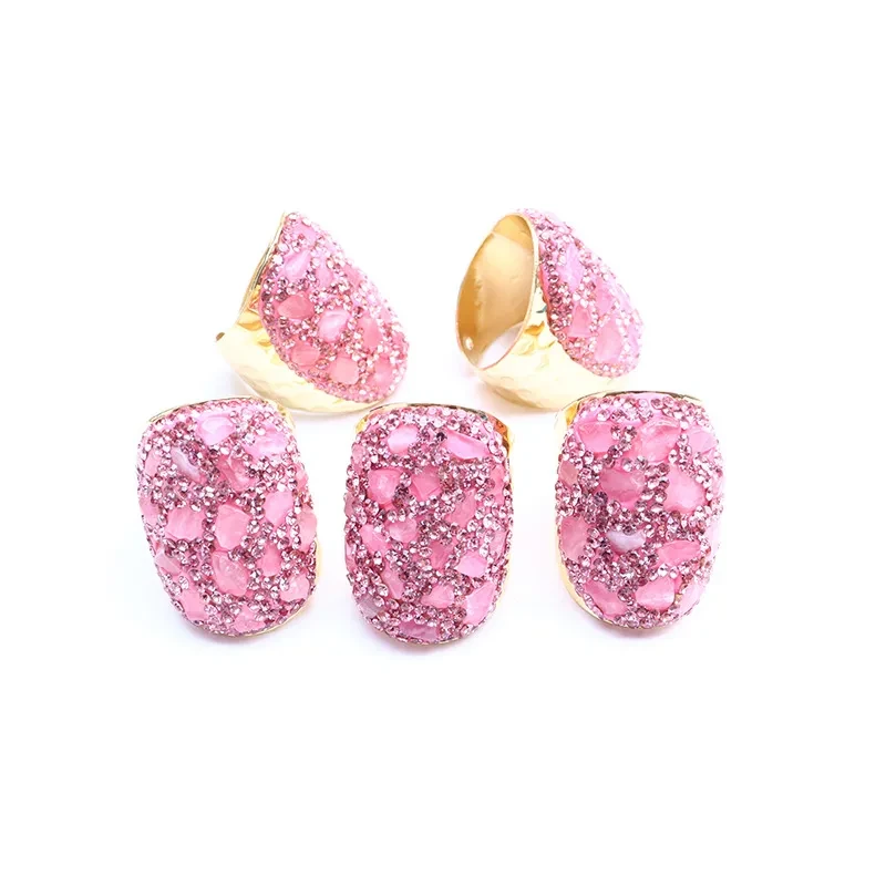 Irregular Pink Crystal Rose Natural Stone Women's Ring