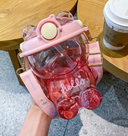 Cute Girl Heart Straw Cup Net Red High-value Large-capacity Bear