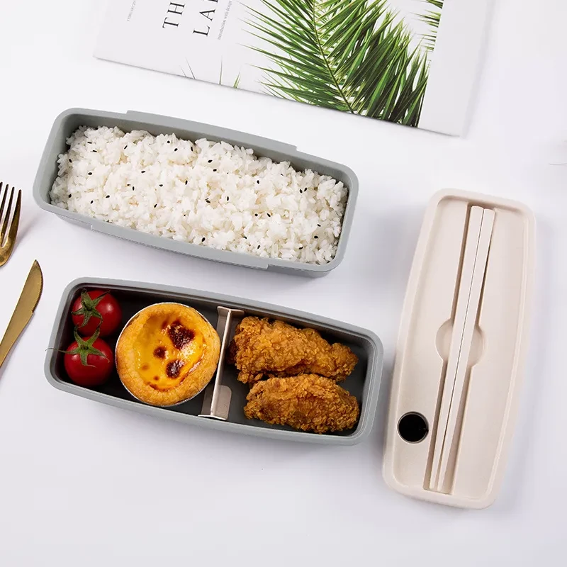 Bamboo fiber lunch box double-layered lunch box tableware set