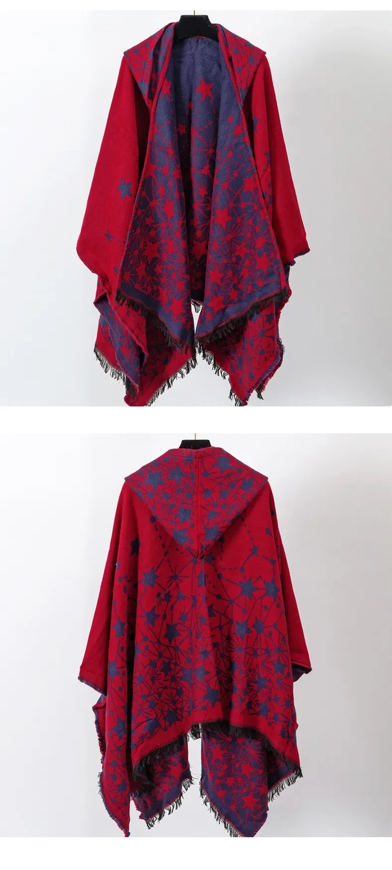 Cashmere-like Knitted Geometric Outer Scarf Shawl