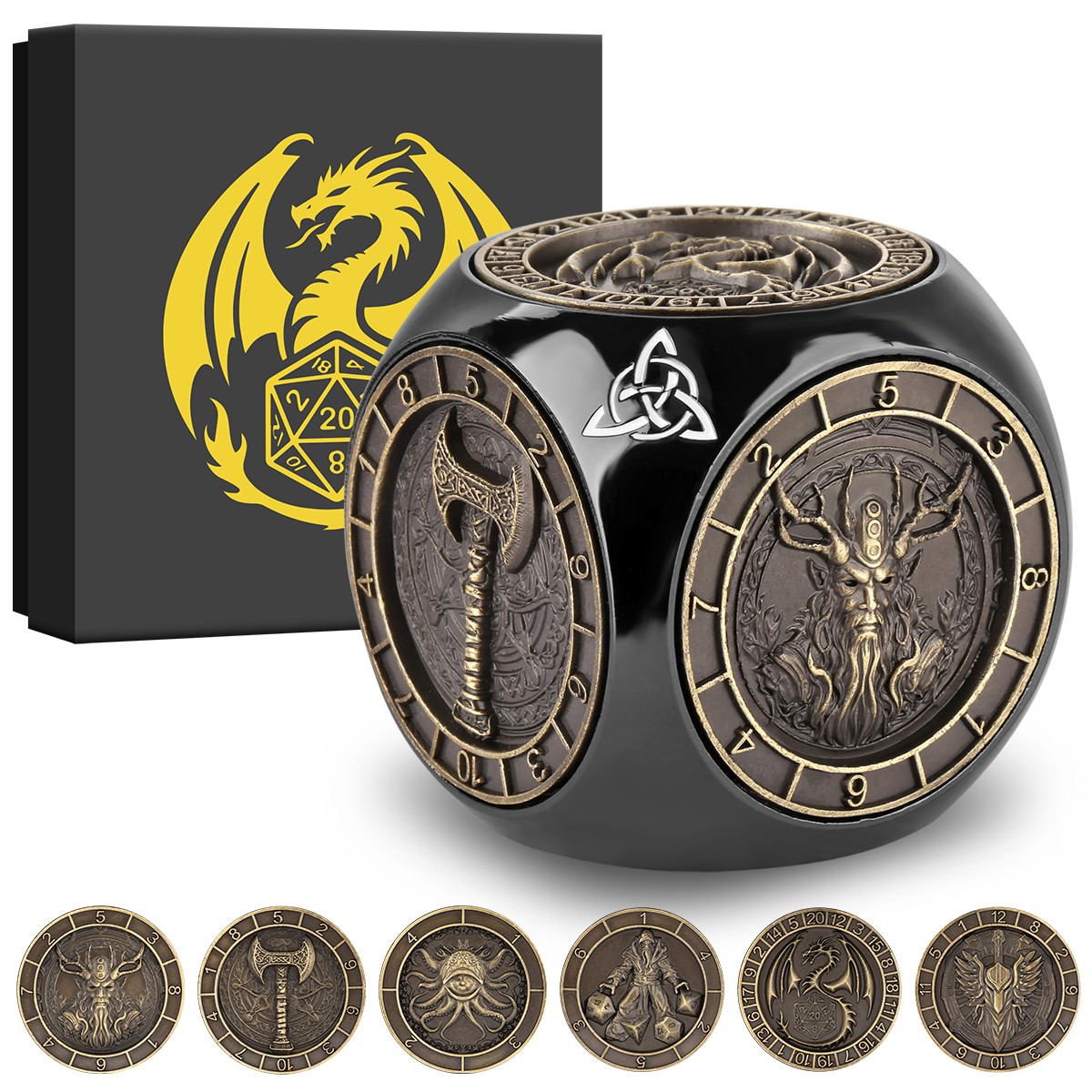 6-pack DND Dice Wheel Gift Box Set, Retro Wheel Metal Polyhedral Board Game Prop, Desktop Role Playing Decoration Collectibles Game Dice Accessories