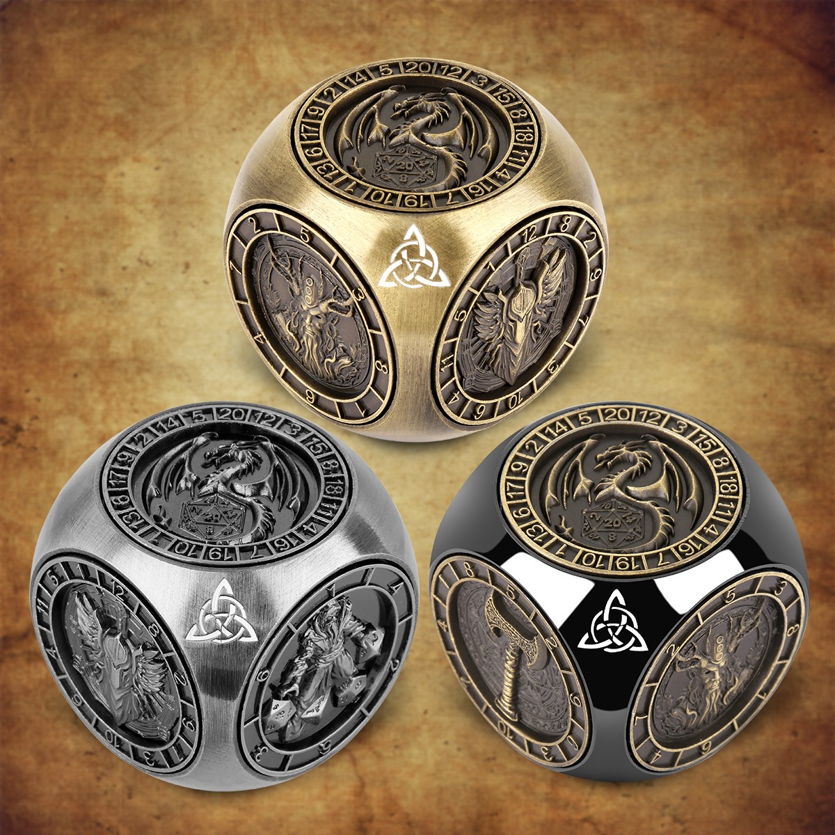 6-pack DND Dice Wheel Gift Box Set, Retro Wheel Metal Polyhedral Board Game Prop, Desktop Role Playing Decoration Collectibles Game Dice Accessories