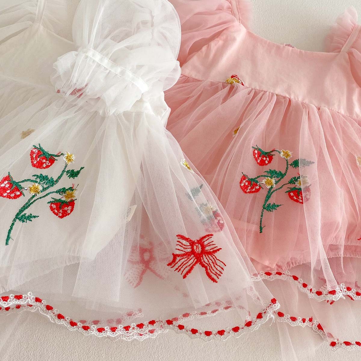 Baby Girl Embroidered Bow Mesh Princess Dress