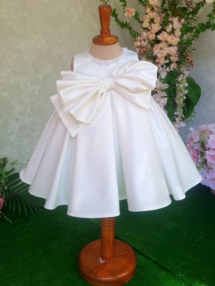 Girl's White Bowknot Pettiskirt Sleeveless Princess Dress