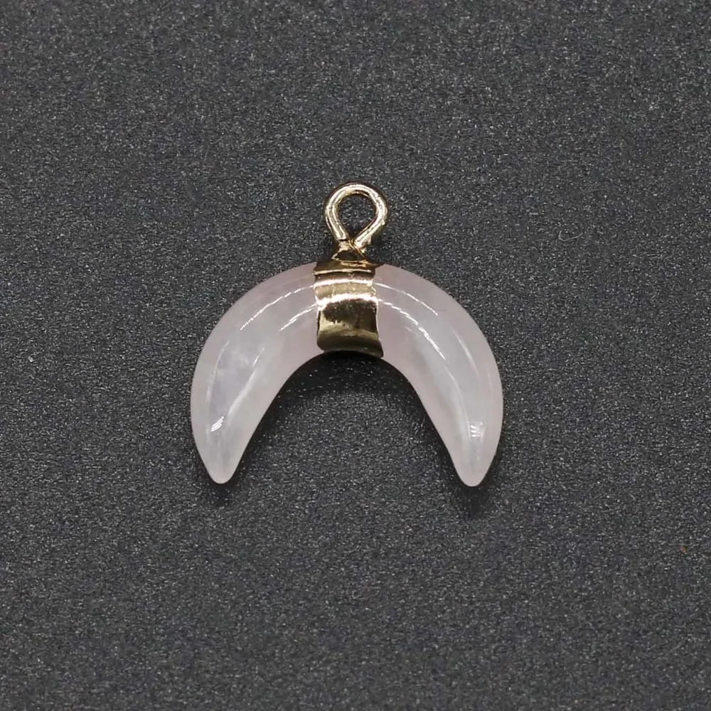 Natural Stone Semi-Precious Moon Shape Rose Quartz Pendant